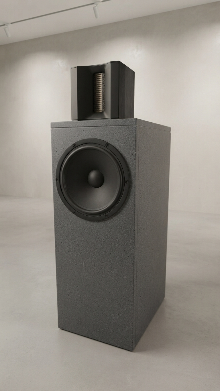 Wallcan Size L floorstanding stone loudspeaker tower delivering full-range room dynamics